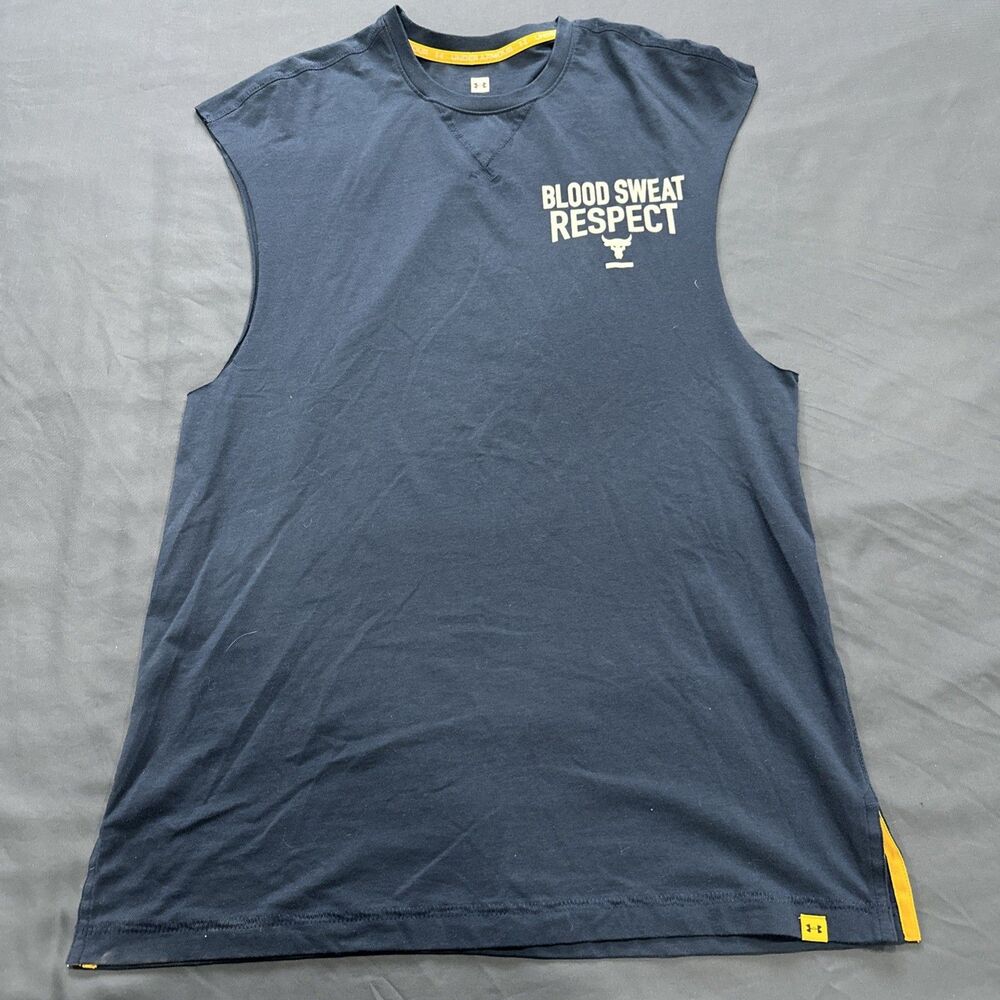 Under Armour Project Rock Blood Sweat Respect Tank Top Navy Men's M Sleeveless